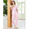 image:imageEkouaer Women Pajama Set Short Sleeve Button Down Pjs with Jogger Pants  Soft Comfy Sleepwear Nightwear2 Piece Lounge Set with PocketsPink Stripe Bow