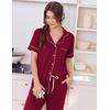 image:imageEkouaer Women Pajama Set Short Sleeve Button Down Pjs with Jogger Pants  Soft Comfy Sleepwear Nightwear2 Piece Lounge Set with PocketsWine Red