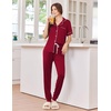 image:imageEkouaer Women Pajama Set Short Sleeve Button Down Pjs with Jogger Pants  Soft Comfy Sleepwear Nightwear2 Piece Lounge Set with PocketsWine Red