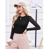 image:imageEkouaer Womens Mesh Long Sleeve Tops Fall Fashion Crew Neck Slim Fit Shirts  Floral Pattern Sheer Tulle See Though Tees Going Out Clothes Super Stretchy Outfits Thermal Tops Night Out UnderscurbsA Black Floral