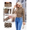 image:imageEkouaer Womens Mesh Long Sleeve Tops Fall Fashion Mock Neck Slim Fit Shirts  Mock Turtleneck Floral Pattern Sheer Tulle Night Out Clothes Stretchy See Though Outfits Sexy Thermal BlousesLeopard Print