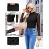 image:imageEkouaer Womens Mesh Long Sleeve Tops Fall Fashion Mock Neck Slim Fit Shirts  Mock Turtleneck Floral Pattern Sheer Tulle Night Out Clothes Stretchy See Though Outfits Sexy Thermal BlousesA Black
