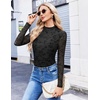 image:imageEkouaer Womens Mesh Long Sleeve Tops Fall Fashion Mock Neck Slim Fit Shirts  Mock Turtleneck Floral Pattern Sheer Tulle Night Out Clothes Stretchy See Though Outfits Sexy Thermal BlousesA Black Floral
