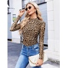 image:imageEkouaer Womens Mesh Long Sleeve Tops Fall Fashion Mock Neck Slim Fit Shirts  Mock Turtleneck Floral Pattern Sheer Tulle Night Out Clothes Stretchy See Though Outfits Sexy Thermal BlousesLeopard Print