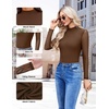image:imageEkouaer Womens Mesh Long Sleeve Tops Fall Fashion Mock Neck Slim Fit Shirts  Mock Turtleneck Floral Pattern Sheer Tulle Night Out Clothes Stretchy See Though Outfits Sexy Thermal BlousesBrown