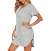 image:imageEkouaer Womens Nightgown V Neck Button Down Sleepshirts Soft Sleepdress  Soft Loose Sleep Shirt with Split Hem for Sleep Lounging Labor Maternity Hospital and Relaxed Nursing Access at HomeStriped
