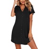 image:imageEkouaer Womens Nightgown V Neck Button Down Sleepshirts Soft Sleepdress  Soft Loose Sleep Shirt with Split Hem for Sleep Lounging Labor Maternity Hospital and Relaxed Nursing Access at HomeBlack