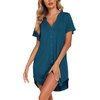 image:imageEkouaer Womens Nightgown V Neck Button Down Sleepshirts Soft Sleepdress  Soft Loose Sleep Shirt with Split Hem for Sleep Lounging Labor Maternity Hospital and Relaxed Nursing Access at HomeBlue Green