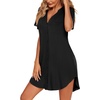 image:imageEkouaer Womens Nightgown V Neck Button Down Sleepshirts Soft Sleepdress  Soft Loose Sleep Shirt with Split Hem for Sleep Lounging Labor Maternity Hospital and Relaxed Nursing Access at HomeBlack