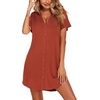image:imageEkouaer Womens Nightgown V Neck Button Down Sleepshirts Soft Sleepdress  Soft Loose Sleep Shirt with Split Hem for Sleep Lounging Labor Maternity Hospital and Relaxed Nursing Access at HomeVermilion