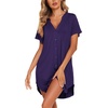 image:imageEkouaer Womens Nightgown V Neck Button Down Sleepshirts Soft Sleepdress  Soft Loose Sleep Shirt with Split Hem for Sleep Lounging Labor Maternity Hospital and Relaxed Nursing Access at HomePurple