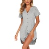 image:imageEkouaer Womens Nightgown V Neck Button Down Sleepshirts Soft Sleepdress  Soft Loose Sleep Shirt with Split Hem for Sleep Lounging Labor Maternity Hospital and Relaxed Nursing Access at HomeStriped