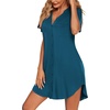 image:imageEkouaer Womens Nightgown V Neck Button Down Sleepshirts Soft Sleepdress  Soft Loose Sleep Shirt with Split Hem for Sleep Lounging Labor Maternity Hospital and Relaxed Nursing Access at HomeBlue Green
