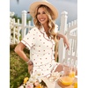 image:imageEkouaer Womens Pajama Sets Button Up Pjs 2 Piece Short Sleeve Sleepwear  soft fabric for wedding date night bridal party for maternity elastic waistLight Yellow With Cherry