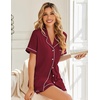 image:imageEkouaer Womens Pajama Sets Button Up Pjs 2 Piece Short Sleeve Sleepwear  soft fabric for wedding date night bridal party for maternity elastic waistWine