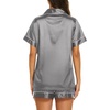 image:imageEkouaer Womens Pajamas Silk Satin Short Sleeve Button Down Pjs Shorts Set  Silky SoftNotch Collar2 Piece Set for SleepLoungeBridalBridesmaidVacationPostpartumTravelGiftDark Grey