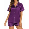 image:imageEkouaer Womens Pajamas Silk Satin Short Sleeve Button Down Pjs Shorts Set  Silky SoftNotch Collar2 Piece Set for SleepLoungeBridalBridesmaidVacationPostpartumTravelGiftPurple