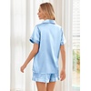 image:imageEkouaer Womens Pajamas Silk Satin Short Sleeve Button Down Pjs Shorts Set  Silky SoftNotch Collar2 Piece Set for SleepLoungeBridalBridesmaidVacationPostpartumTravelGiftLight Blue