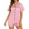 image:imageEkouaer Womens Pajamas Silk Satin Short Sleeve Button Down Pjs Shorts Set  Silky SoftNotch Collar2 Piece Set for SleepLoungeBridalBridesmaidVacationPostpartumTravelGiftPink