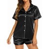 image:imageEkouaer Womens Pajamas Silk Satin Short Sleeve Button Down Pjs Shorts Set  Silky SoftNotch Collar2 Piece Set for SleepLoungeBridalBridesmaidVacationPostpartumTravelGiftBlack