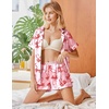 image:imageEkouaer Womens Pajamas Silk Satin Short Sleeve Button Down Pjs Shorts Set  Silky SoftNotch Collar2 Piece Set for SleepLoungeBridalBridesmaidVacationPostpartumTravelGiftBow Pink Red