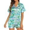 image:imageEkouaer Womens Pajamas Silk Satin Short Sleeve Button Down Pjs Shorts Set  Silky SoftNotch Collar2 Piece Set for SleepLoungeBridalBridesmaidVacationPostpartumTravelGiftFlamingo Light Green