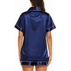 image:imageEkouaer Womens Pajamas Silk Satin Short Sleeve Button Down Pjs Shorts Set  Silky SoftNotch Collar2 Piece Set for SleepLoungeBridalBridesmaidVacationPostpartumTravelGiftNavy