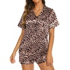 image:imageEkouaer Womens Pajamas Silk Satin Short Sleeve Button Down Pjs Shorts Set  Silky SoftNotch Collar2 Piece Set for SleepLoungeBridalBridesmaidVacationPostpartumTravelGiftLeopard