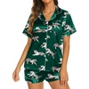 image:imageEkouaer Womens Pajamas Silk Satin Short Sleeve Button Down Pjs Shorts Set  Silky SoftNotch Collar2 Piece Set for SleepLoungeBridalBridesmaidVacationPostpartumTravelGiftDark Greentiger