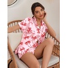 image:imageEkouaer Womens Pajamas Silk Satin Short Sleeve Button Down Pjs Shorts Set  Silky SoftNotch Collar2 Piece Set for SleepLoungeBridalBridesmaidVacationPostpartumTravelGiftBow Pink Red