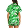image:imageEkouaer Womens Pajamas Silk Satin Short Sleeve Button Down Pjs Shorts Set  Silky SoftNotch Collar2 Piece Set for SleepLoungeBridalBridesmaidVacationPostpartumTravelGiftGreen Leaves