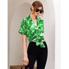image:imageEkouaer Womens Pajamas Silk Satin Short Sleeve Button Down Pjs Shorts Set  Silky SoftNotch Collar2 Piece Set for SleepLoungeBridalBridesmaidVacationPostpartumTravelGiftGreen Leaves