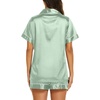 image:imageEkouaer Womens Pajamas Silk Satin Short Sleeve Button Down Pjs Shorts Set  Silky SoftNotch Collar2 Piece Set for SleepLoungeBridalBridesmaidVacationPostpartumTravelGiftSage Green