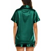 image:imageEkouaer Womens Pajamas Silk Satin Short Sleeve Button Down Pjs Shorts Set  Silky SoftNotch Collar2 Piece Set for SleepLoungeBridalBridesmaidVacationPostpartumTravelGiftDark Green