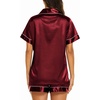 image:imageEkouaer Womens Pajamas Silk Satin Short Sleeve Button Down Pjs Shorts Set  Silky SoftNotch Collar2 Piece Set for SleepLoungeBridalBridesmaidVacationPostpartumTravelGiftWine