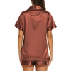 image:imageEkouaer Womens Pajamas Silk Satin Short Sleeve Button Down Pjs Shorts Set  Silky SoftNotch Collar2 Piece Set for SleepLoungeBridalBridesmaidVacationPostpartumTravelGiftBrown