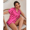 image:imageEkouaer Womens Pajamas Silk Satin Short Sleeve Button Down Pjs Shorts Set  Silky SoftNotch Collar2 Piece Set for SleepLoungeBridalBridesmaidVacationPostpartumTravelGiftHeart Rose
