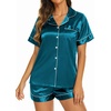 image:imageEkouaer Womens Pajamas Silk Satin Short Sleeve Button Down Pjs Shorts Set  Silky SoftNotch Collar2 Piece Set for SleepLoungeBridalBridesmaidVacationPostpartumTravelGiftLake Blue