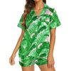 image:imageEkouaer Womens Pajamas Silk Satin Short Sleeve Button Down Pjs Shorts Set  Silky SoftNotch Collar2 Piece Set for SleepLoungeBridalBridesmaidVacationPostpartumTravelGiftGreen Leaves