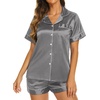 image:imageEkouaer Womens Pajamas Silk Satin Short Sleeve Button Down Pjs Shorts Set  Silky SoftNotch Collar2 Piece Set for SleepLoungeBridalBridesmaidVacationPostpartumTravelGiftDark Grey
