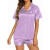 image:imageEkouaer Womens Pajamas Silk Satin Short Sleeve Button Down Pjs Shorts Set  Silky SoftNotch Collar2 Piece Set for SleepLoungeBridalBridesmaidVacationPostpartumTravelGiftLilac