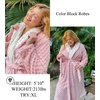 image:imageEkouaer Womens Robe Long Winter Plush Jacquard Bathrobe with Pockets SXXL  Jacquard fabric Color block Shawl collar Long length Plush Fuzzy Fluffy Fleece Thick Sleepwear Winter Lounge wearC Pink