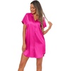 image:imageEkouaer Womens Satin Nightshirt Button Down Sleepshirt Silk Nightgown  Short Sleeve Night Gown Silky V Neck Sleepwear Night Shirts Plus Size Night Dress Casual Boyfriend Sleep Shirts S3XLRose Red