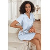 image:imageEkouaer Womens Satin Nightshirt Button Down Sleepshirt Silk Nightgown  Short Sleeve Night Gown Silky V Neck Sleepwear Night Shirts Plus Size Night Dress Casual Boyfriend Sleep Shirts S3XLBlue Stripe