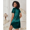 image:imageEkouaer Womens Satin Nightshirt Button Down Sleepshirt Silk Nightgown  Short Sleeve Night Gown Silky V Neck Sleepwear Night Shirts Plus Size Night Dress Casual Boyfriend Sleep Shirts S3XLBlue Green