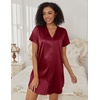 image:imageEkouaer Womens Satin Nightshirt Button Down Sleepshirt Silk Nightgown  Short Sleeve Night Gown Silky V Neck Sleepwear Night Shirts Plus Size Night Dress Casual Boyfriend Sleep Shirts S3XLWine Red