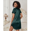 image:imageEkouaer Womens Satin Nightshirt Button Down Sleepshirt Silk Nightgown  Short Sleeve Night Gown Silky V Neck Sleepwear Night Shirts Plus Size Night Dress Casual Boyfriend Sleep Shirts S3XLGreen
