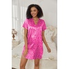 image:imageEkouaer Womens Satin Nightshirt Button Down Sleepshirt Silk Nightgown  Short Sleeve Night Gown Silky V Neck Sleepwear Night Shirts Plus Size Night Dress Casual Boyfriend Sleep Shirts S3XLLeopard