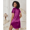 image:imageEkouaer Womens Satin Nightshirt Button Down Sleepshirt Silk Nightgown  Short Sleeve Night Gown Silky V Neck Sleepwear Night Shirts Plus Size Night Dress Casual Boyfriend Sleep Shirts S3XLPurple
