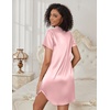 image:imageEkouaer Womens Satin Nightshirt Button Down Sleepshirt Silk Nightgown  Short Sleeve Night Gown Silky V Neck Sleepwear Night Shirts Plus Size Night Dress Casual Boyfriend Sleep Shirts S3XLPink